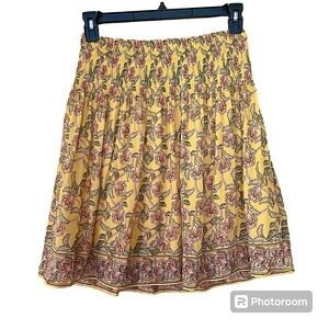 Max Studio Sheer Floral Skirt with Lining, Yellow Print, size M